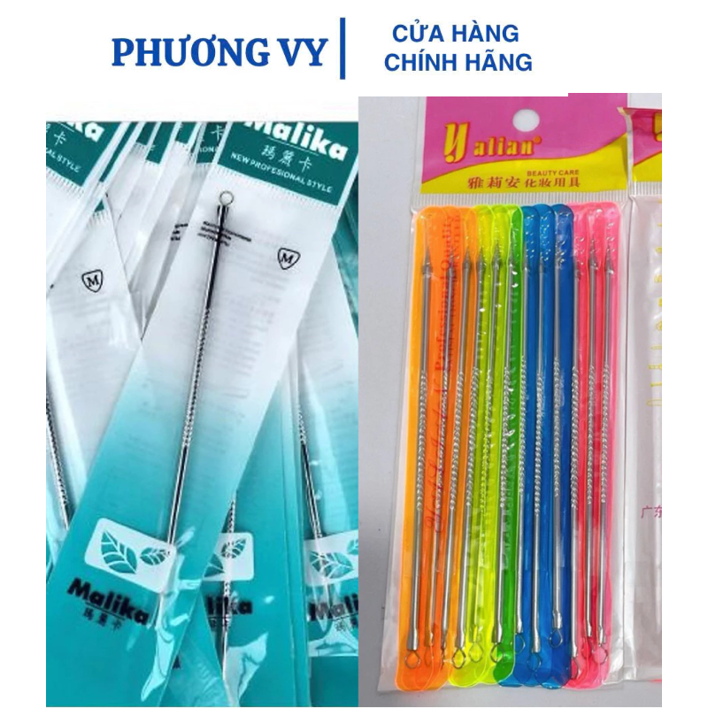 Combo 5-10 que nặn mụn Malika, cây nặn mụn 2 đầu inox