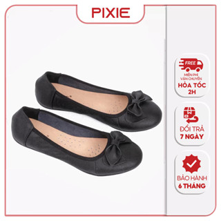 Giày Búp Bê Da Thật Đế Bệt Siêu Êm Gắn Nơ Pixie X424