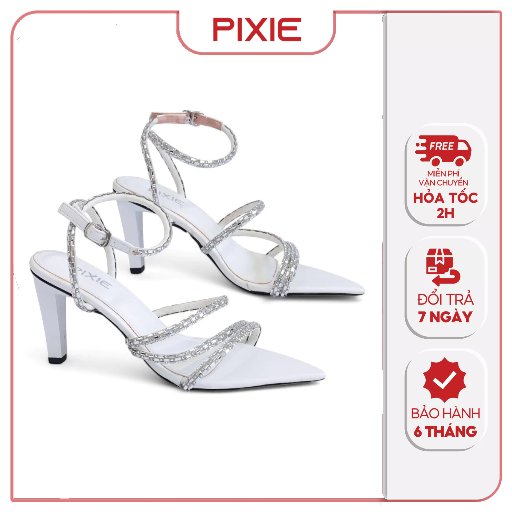 Giày Sandal Nữ 8cm Kiểu Quai Đính Đá Pixie E168