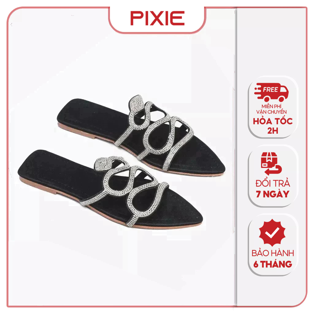 [Form Nhỏ] Dép Bệt Nữ Quai Hình Rắn Đính Đá Pixie E227