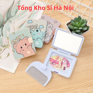  Gương Mini Kèm Lược Nhỏ Gọn Bỏ Túi Họa Tiết Hoạt Hình Dể Thương - Hộp Gương Gấp Gọn Tiện Lợi 