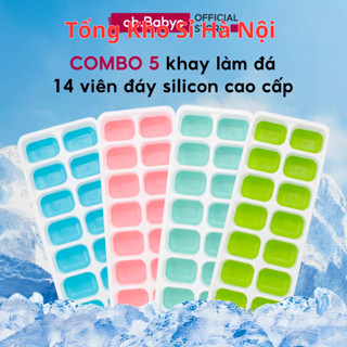 COMBO  Khay Làm Đá Silicon 14 Viên Có Nắp Đậy ohBabyo Khuôn Làm Đá Tủ Lạnh Bảo Quản Chống Mùi