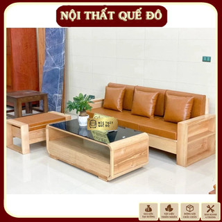 Sofa Phòng Khách Gỗ Sồi Nga Văng Dài 2m Kiểu Tay Vuông, Bàn Bom Sang Trọng, Đẹp Mắt Giá Tại Xưởng