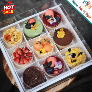 10 Hộp đựng Bánh mix Vị 9 Ô Nắp Mica Trong, Hộp 9 ngăn giấy Trắng đựng Bánh Mousse ~ TK469