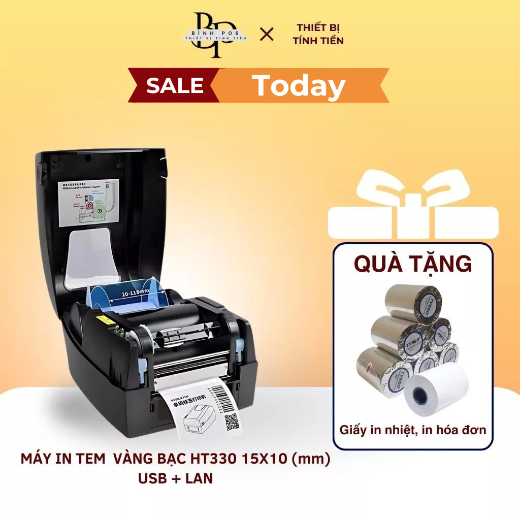 Máy In Tem HT330 300dpi In Tem Vàng Bạc Siêu Nét, Chuyên Nghiệp - BINHPOS -