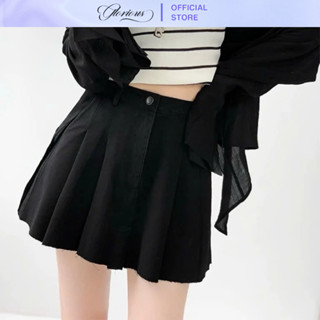 Chân váy jean xếp ly tôn dáng lưng cạp cao có lót quần GLORIOUS chân váy jean tennis dáng xoè
