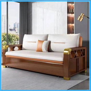 Giường sofa tay gỗ cao cấp, Sofa giường thông minh gấp gọn thành ghế sofa nệm xơ dừa 2 lớp bọc vải nano cao cấp