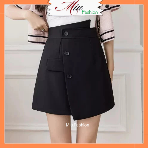 Quần short nữ cạp cao giả váy vạt chéo phối cúc,váy chữ a vạt chéo phối 3 cúc size s-xl ms405