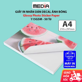 Giấy In Decal A4/A5/A6 Media Mặt Bóng 115gsm 50 Tờ, Giấy Decal Bóng Nhãn Dán Sticker Decal Sữa