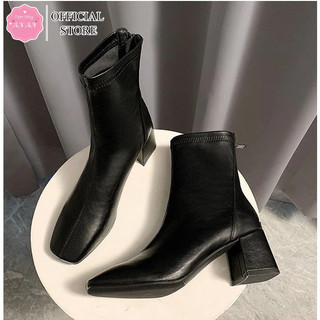 Bốt nữ cao cổ đế 5cm chất da lì siêu mềm