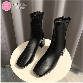 Bốt nữ cao cổ đế 5cm chất da lì siêu mềm