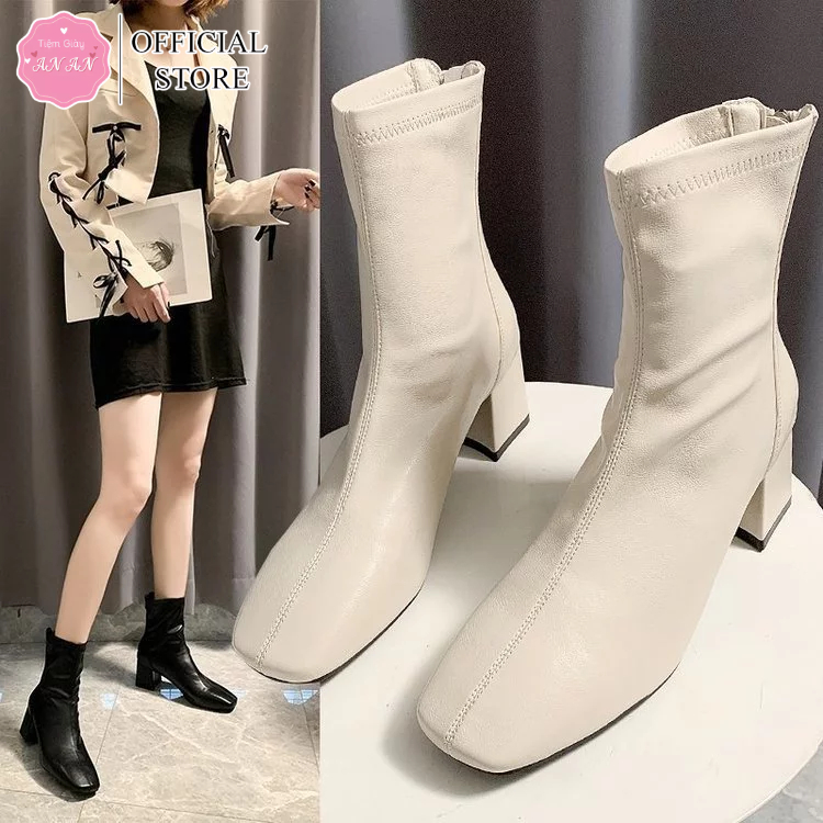 Bốt nữ cao cổ đế 5cm chất da lì siêu mềm