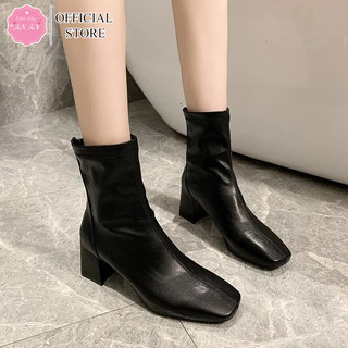 Bốt nữ cao cổ đế 5cm chất da lì siêu mềm