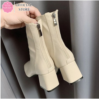 Bốt nữ cao cổ đế 5cm chất da lì siêu mềm