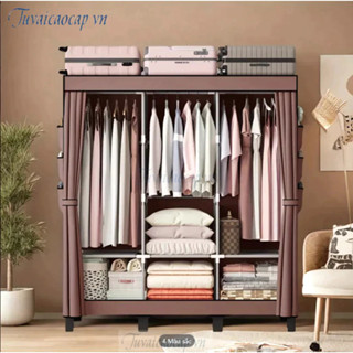 Tủ quần áo tủ vải khung inox tủ đựng quần áo vải khung thép 3d áo 3.2.1 buồng 6 ngăn tủ treo quần áo