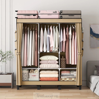 Tủ đựng Quần Áo Tủ Vải Khung Thép 3D 3 Buồng họa tiết bằng vải không dệt khung inox tủ treo quần áo