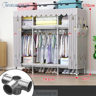 Tủ quần áo Tủ Vải Chốt hợp kim Khung thép  tủ 3 buồng 6 ngăn tủ treo quần áo kệ đựng quần áo cỡ lớn