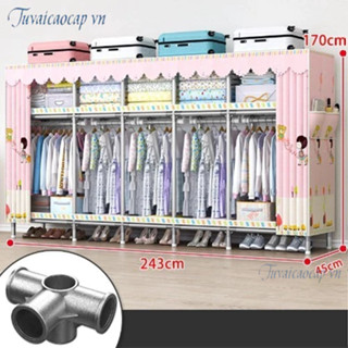Tủ quần áo vải tủ vải Đựng Quần Áo tủ khung thép 4 buồng cỡ lớn titan tủ vải Metal cỡ lớn siêu bền