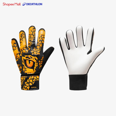 Găng tay thủ môn bóng đá trẻ em DECATHLON First trắng/đen/họa tiết mắt báo mã 8871511