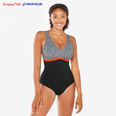 Đồ bơi một mảnh tập fitness dưới nước nữ DECATHLON 100 Rosy đen mã 8919715