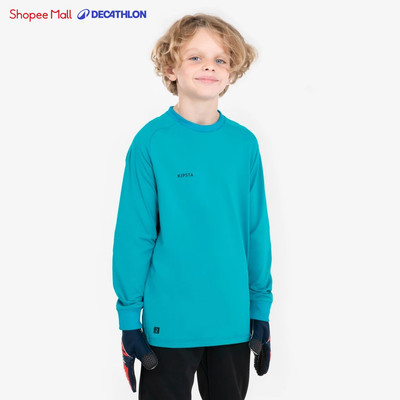 Áo thun thủ môn trẻ em có đệm mút xốp DECATHLON F100 xanh ngọc mã 8843792
