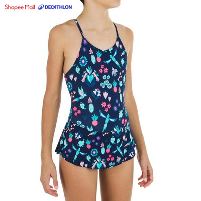 Đồ bơi một mảnh dáng váy Lila All Omi cho bé gái Xanh navy DECATHLON Nabaiji 8577179