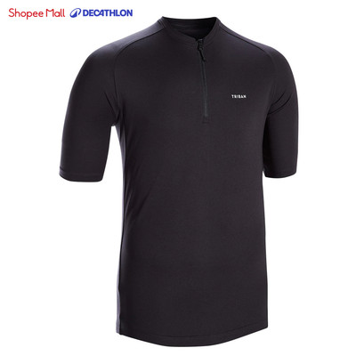 Áo jersey ngắn tay đạp xe đường trường essential cho nam đen DECATHLON triban mã 8569821