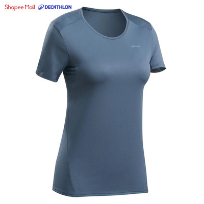 Áo thun leo núi dã ngoại mh100 cho nữ xám xanh DECATHLON quechua mã 8612421