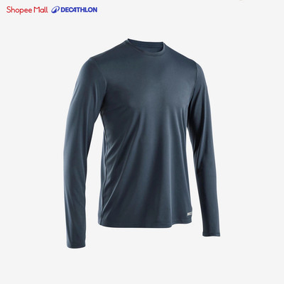Áo thun chạy bộ nam dài tay chống tia UV Kiprun Dry 500 UV xanh xám DECATHLON Kiprun 8817441