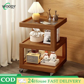  Bàn cà phê gỗ nguyên khối Tủ đầu giường có bánh xe Giá lưu trữ tối giản Bàn vuông nhỏ bằng kính 