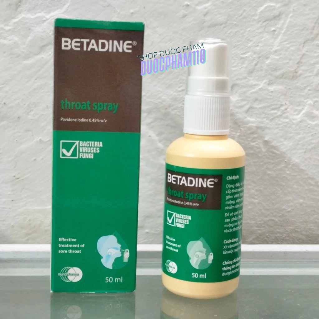 Xịt họng Betadine 0.45% miệng và họng chai 50ml