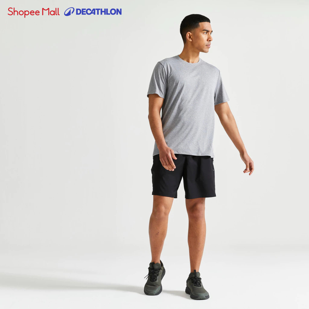 Áo thun tập fitness 100 cho nam xám DECATHLON DOMYOS mã 8601311