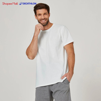 Áo thun tập fitness cotton 100 cho nam trắng DECATHLON DOMYOS mã 8667940