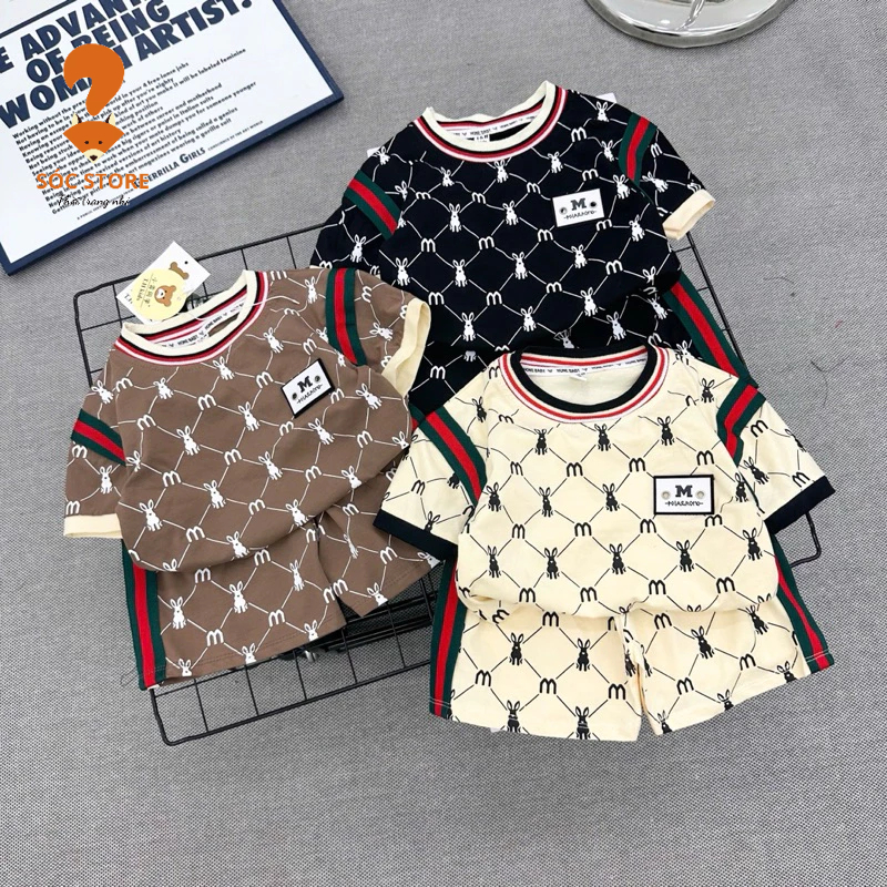 Bộ thun coton bé trai 7-22kg - Chất liệu thun coton mềm mát, hoạ tiết chữ m sang chảnh