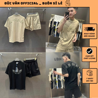 Bộ Quần Áo Cộc Nam A Đi Đừ Bản Logo Phối Chữ Tàu Dập Nổi Cao Thành_Bộ Quần Đùi Chất Vải Cotton Phối Quần Nỉ Chân Cua Dày