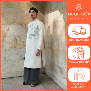 Áo dài cách tân Nam hàng thiết kế - chất liệu tafta tiêu, thêu cao cấp - áo dài Ngọc Diệp - ND25.60