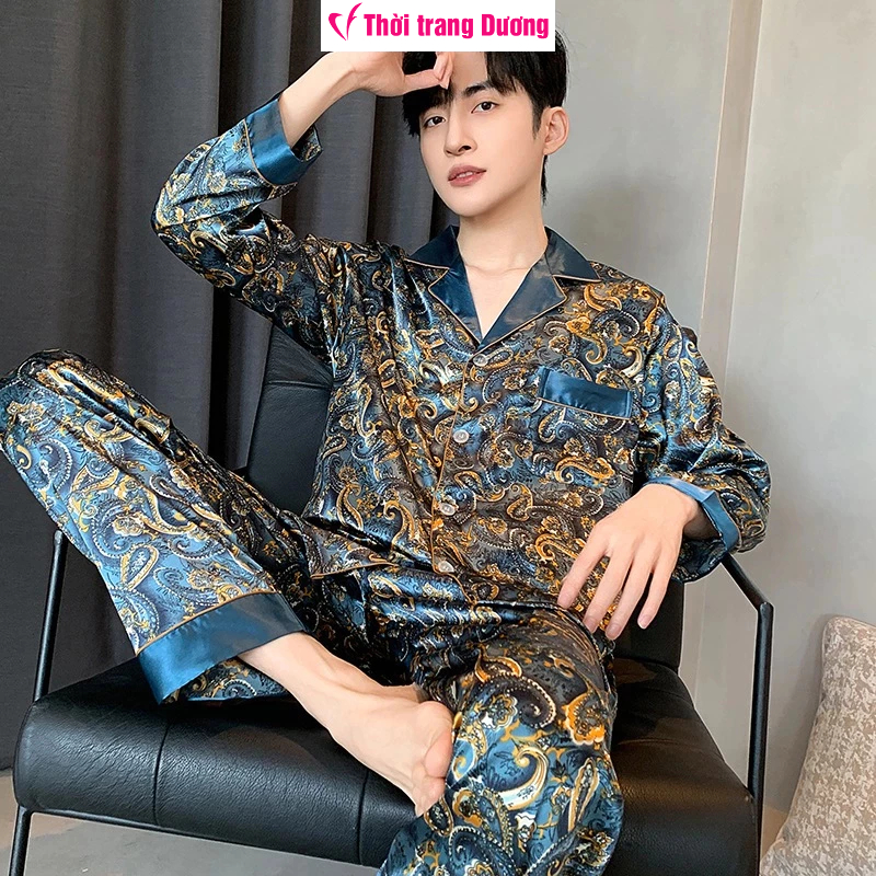 [M-3XL] Bộ đồ ngủ pyjama nam mặc nhà dài tay/ngắn tay họa tiết vải lụa satin mềm mại thoáng mát NG617 - Thời Trang Dương