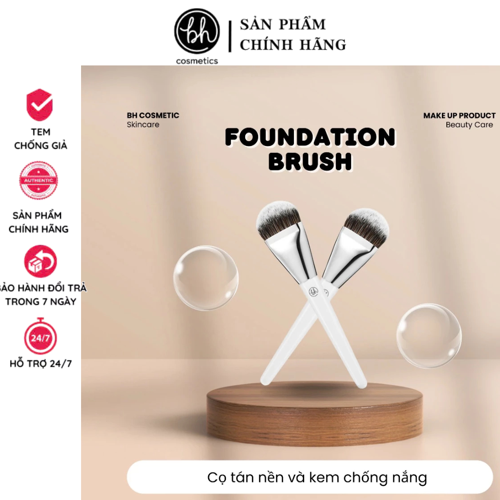 Cọ tán nền đầu dẹp bản rộng BH Cosmetics Foundation BH04