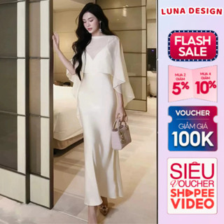 Set Đồ Nàng Thơ Luna Design Váy Lụa Vân Hai Dây Cổ V Có Đệm Ngực Phối Khăn Tơ Choàng Ngoài Đi Tiệc Dạo Phố Sang Chảnh
