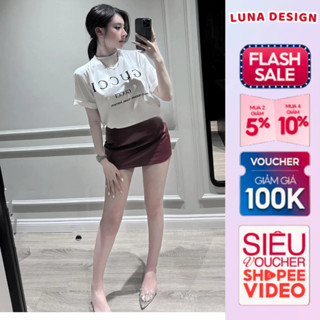 Set Đồ Hot Girl Dạo Phố Sang Chảnh Luna Design Áo Phông Cotton Thun Mịn Phối Chân Váy Da Có Bảo Hộ Đi Chơi Trẻ Trung