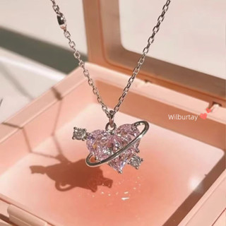  ✨Wilburtay Hồng Kim Cương Trái Tim Vòng Cổ   Ánh Sáng Ngọt Ngào Vòng Cổ Sang Trọng 