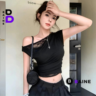 Áo Thun TRỄ VAI LÓT REN VẠT BẦU Nhún Eo Dáng Dài Nữ DD96, Áo Thun Nữ Chất Thun Gân Kiểu Xuyên Thấu BAINE
