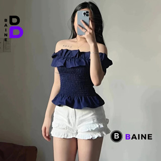 Áo Thun TRỄ VAI NHÚN PHỐI BÈO Tiểu Thư Dáng Dài Nữ DD101, Áo Thun Nữ Chất Thun Kate Kiểu Hở Vai Mát BAINE