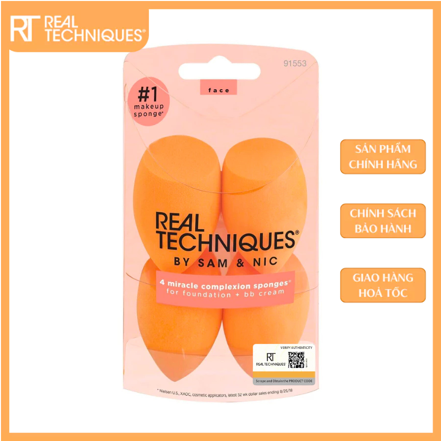 ( HÀNG CHÍNH HÃNG ) Set 4 Mút Tán Kem Nền RT REAL TECHNIQUES Miracle Complexion Sponge