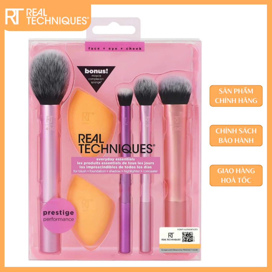 Bộ Cọ RT REAL TECHNIQUES Everyday Essentials Plus With Bonus Miracle Complexion Sponge