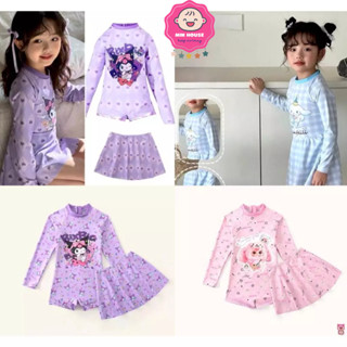   13-40kg  ĐỒ BƠI BIKINI LIỀN QUẦN TAY DÀI KÈM VÁY RỜI HOẠ TIẾT KUROMI CINAMOL XINH XẮN CHO BÉ GÁI DIỆN ĐI BIỂN ĐI BƠI 