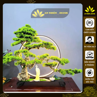 Tiểu Cảnh Kệ Cây Bonsai Đèn Led Vòng Hào Quang Trang Trí - Tặng Kèm HOA SEN GỐM