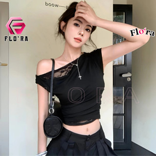 Áo Thun TRỄ VAI LÓT REN VẠT BẦU Nhún Eo Dáng Dài DD96, Áo Thun Nữ Chất Gân Kiểu Xuyên Thấu Flo'ra