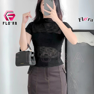 Áo Thun TAY NGẮN REN HOA NỔI Dáng Dài Cổ Cao Có Lót Trong BM00_BM193, Áo Thun Babytee Thun Ren Kiểu Xuyên Thấu Flo'ra