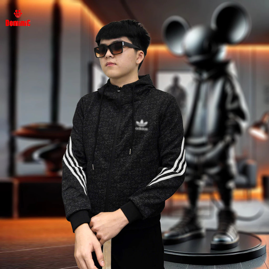 Áo khoác nam QC phối 3 sọc lưng, áo chống nắng thể thao dominic.màu Xám chuột